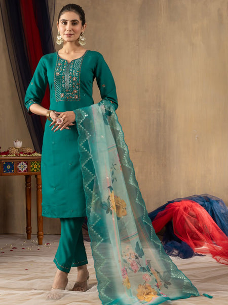 Rama Color Embroidery Thread Work Designer Salwar Suit