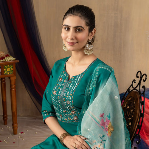 Rama Color Embroidery Thread Work Designer Salwar Suit