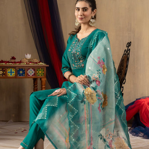 Rama Color Embroidery Thread Work Designer Salwar Suit