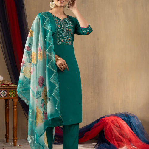 Rama Color Embroidery Thread Work Designer Salwar Suit
