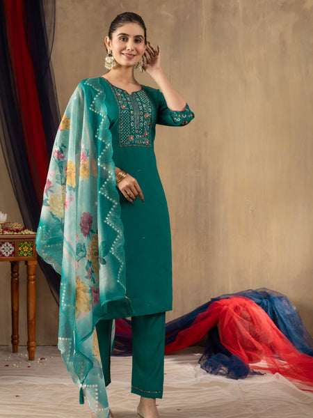 Rama Color Embroidery Thread Work Designer Salwar Suit