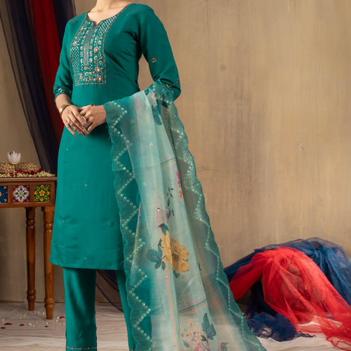 Rama Color Embroidery Thread Work Designer Salwar Suit