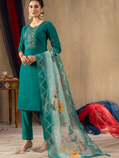 Rama Color Embroidery Thread Work Designer Salwar Suit