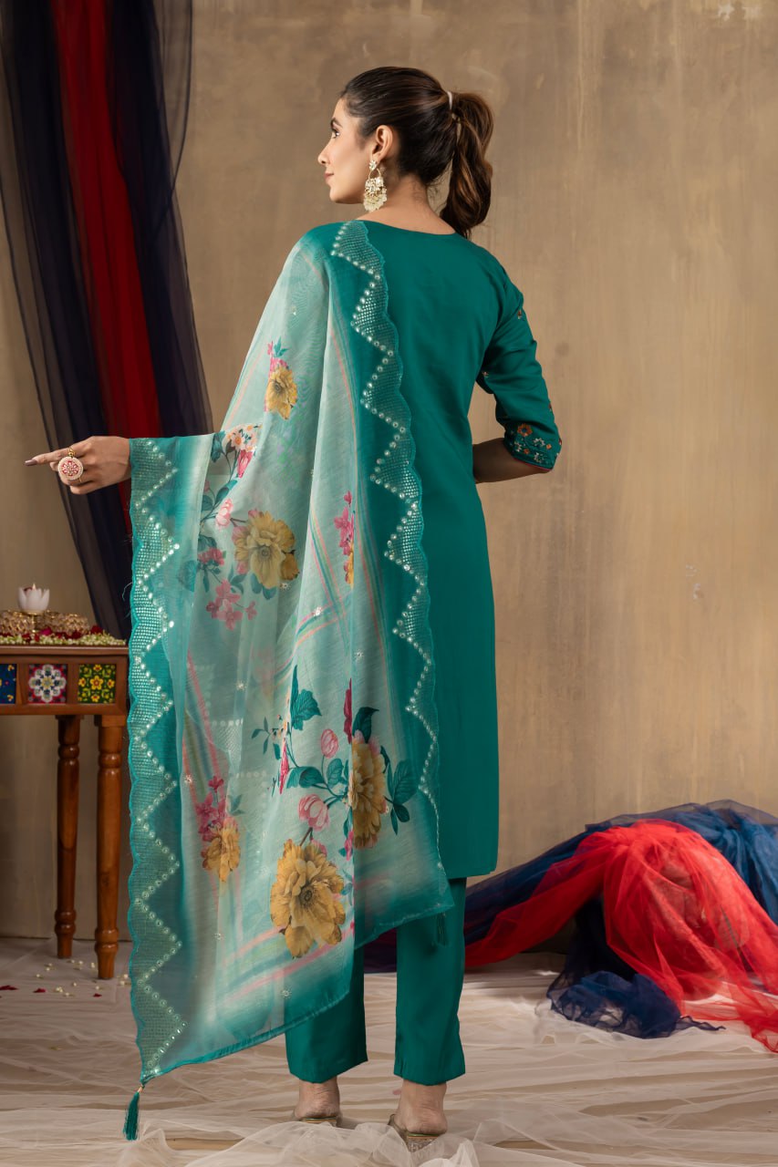 Rama Color Embroidery Thread Work Designer Salwar Suit