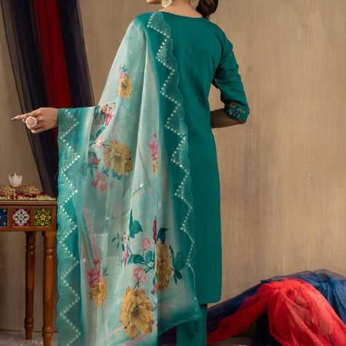 Rama Color Embroidery Thread Work Designer Salwar Suit