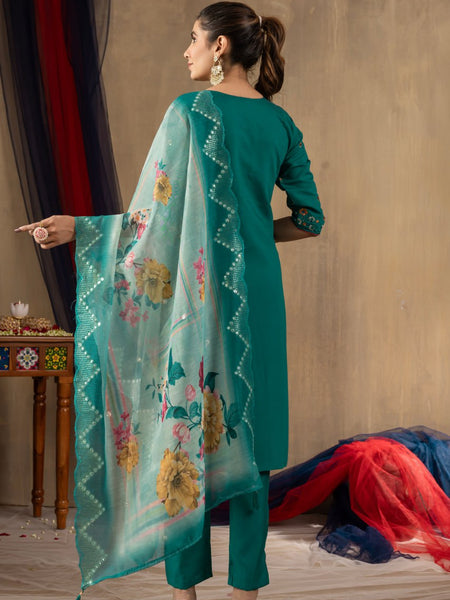 Rama Color Embroidery Thread Work Designer Salwar Suit