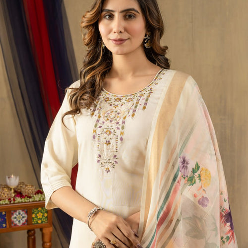 Off-white Color Embroidery Thread Work Designer Salwar Suit