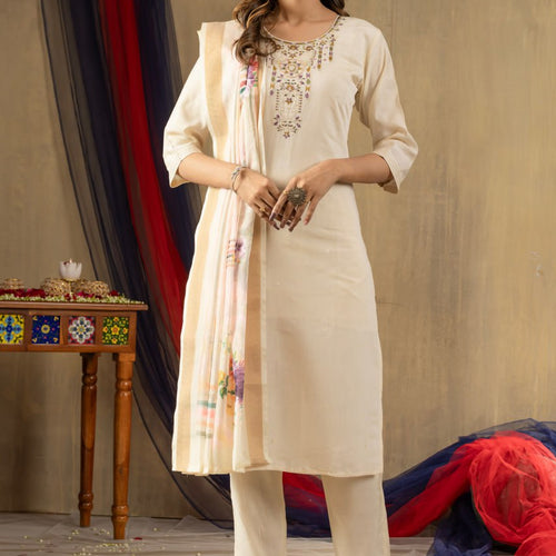 Off-white Color Embroidery Thread Work Designer Salwar Suit