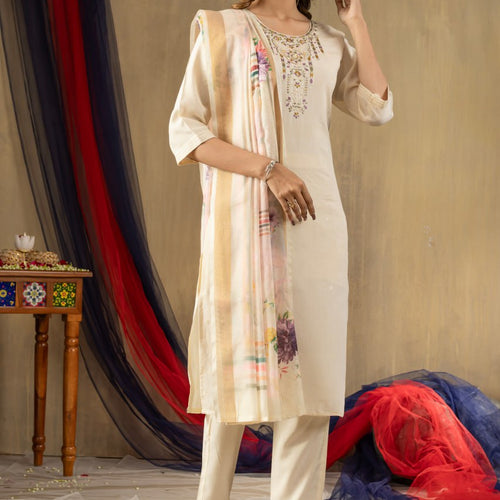 Off-white Color Embroidery Thread Work Designer Salwar Suit