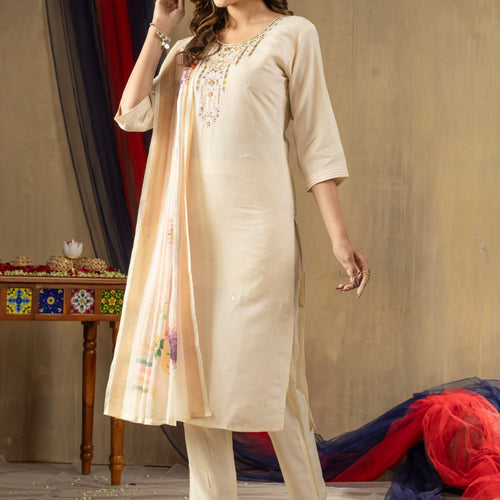 Off-white Color Embroidery Thread Work Designer Salwar Suit