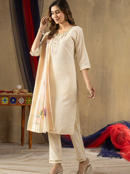 Off-white Color Embroidery Thread Work Designer Salwar Suit
