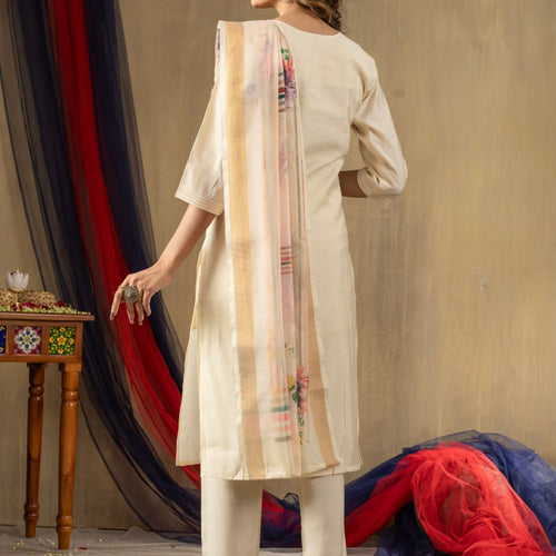Off-white Color Embroidery Thread Work Designer Salwar Suit