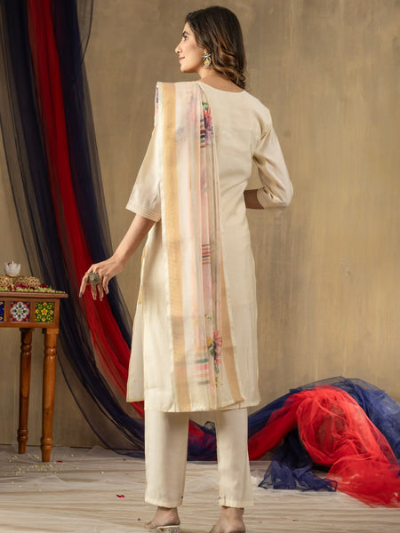 Off-white Color Embroidery Thread Work Designer Salwar Suit