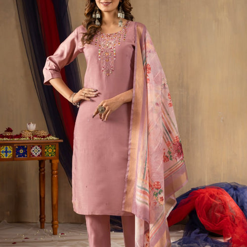 Peach Color Embroidery Thread Work Designer Salwar Suit