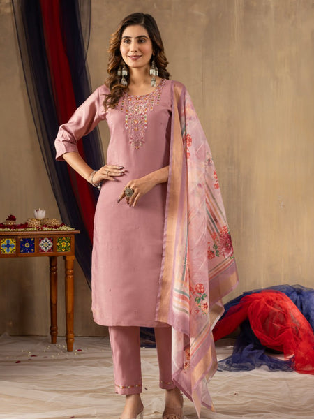 Peach Color Embroidery Thread Work Designer Salwar Suit