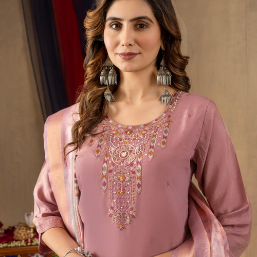 Peach Color Embroidery Thread Work Designer Salwar Suit