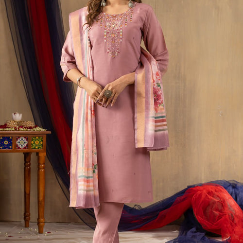 Peach Color Embroidery Thread Work Designer Salwar Suit