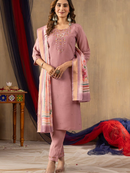 Peach Color Embroidery Thread Work Designer Salwar Suit