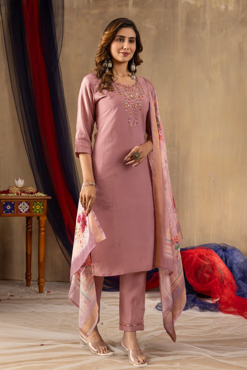 Peach Color Embroidery Thread Work Designer Salwar Suit