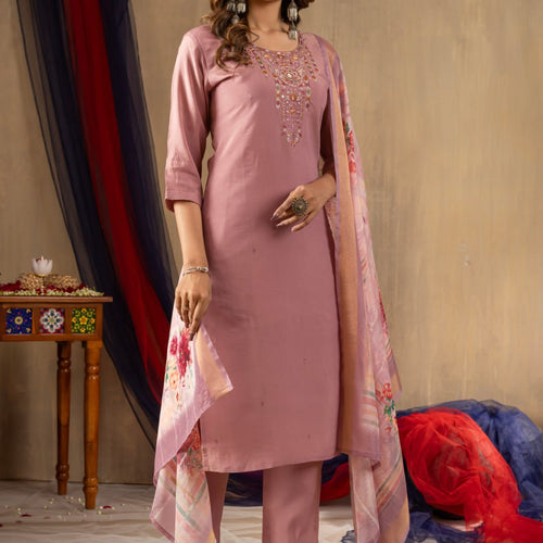 Peach Color Embroidery Thread Work Designer Salwar Suit