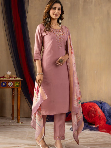 Peach Color Embroidery Thread Work Designer Salwar Suit