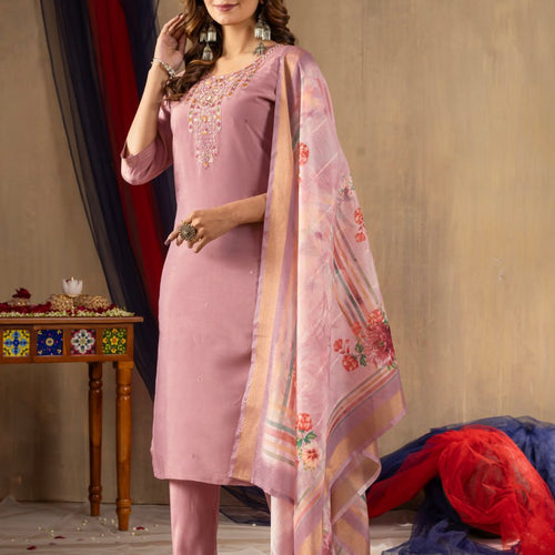 Peach Color Embroidery Thread Work Designer Salwar Suit