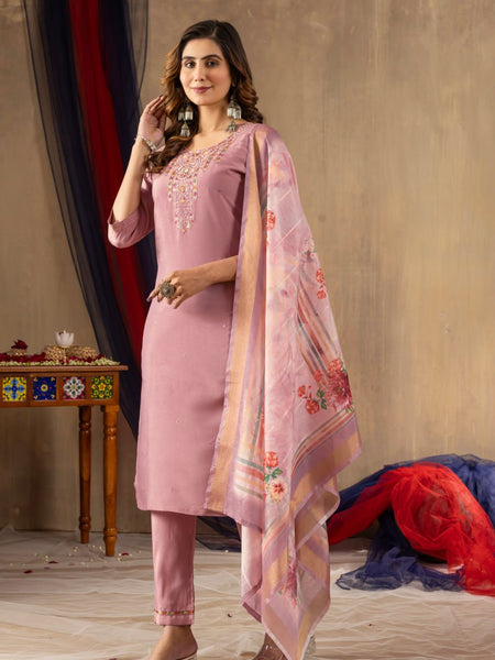 Peach Color Embroidery Thread Work Designer Salwar Suit