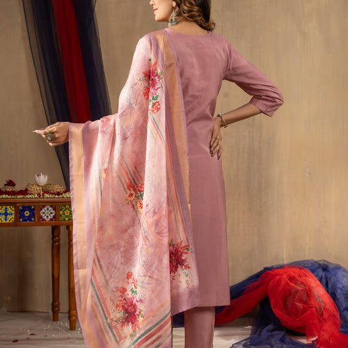 Peach Color Embroidery Thread Work Designer Salwar Suit