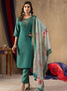 Rama Green Color Embroidery Thread Work Designer Salwar Suit