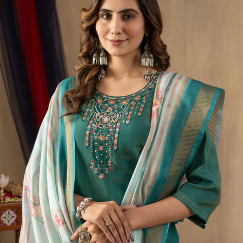 Rama Green Color Embroidery Thread Work Designer Salwar Suit