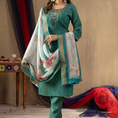 Rama Green Color Embroidery Thread Work Designer Salwar Suit