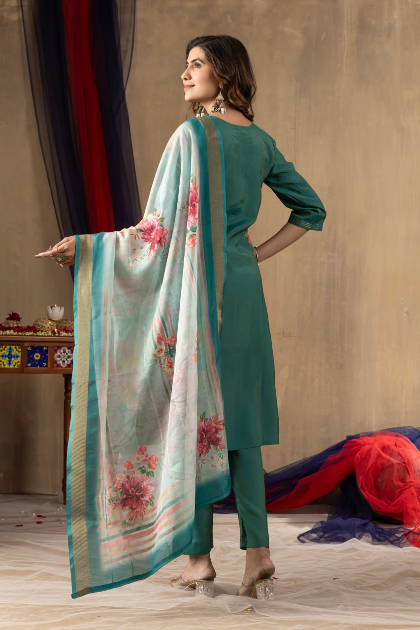 Rama Green Color Embroidery Thread Work Designer Salwar Suit