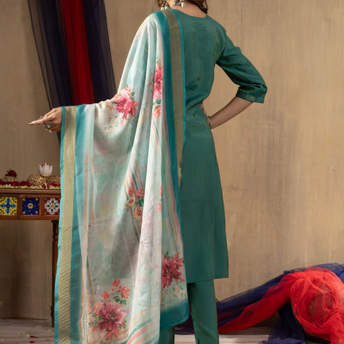Rama Green Color Embroidery Thread Work Designer Salwar Suit