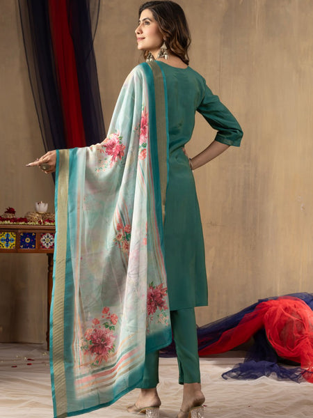 Rama Green Color Embroidery Thread Work Designer Salwar Suit