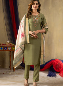 Mahendi Green Color Embroidery Thread Work Designer Salwar Suit