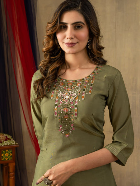 Mahendi Green Color Embroidery Thread Work Designer Salwar Suit
