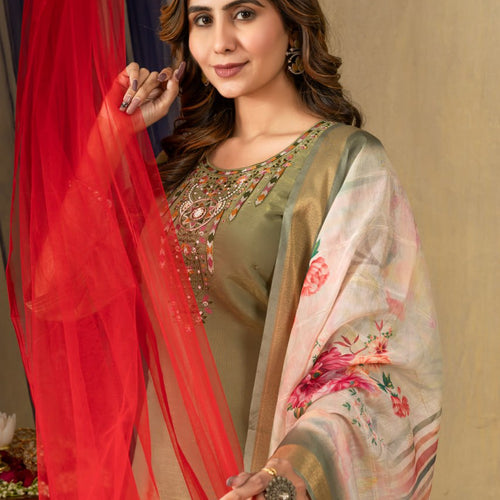 Mahendi Green Color Embroidery Thread Work Designer Salwar Suit