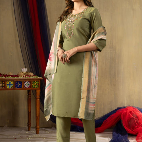 Mahendi Green Color Embroidery Thread Work Designer Salwar Suit
