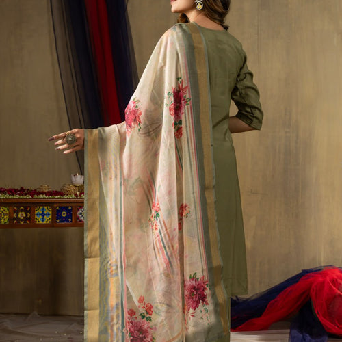 Mahendi Green Color Embroidery Thread Work Designer Salwar Suit