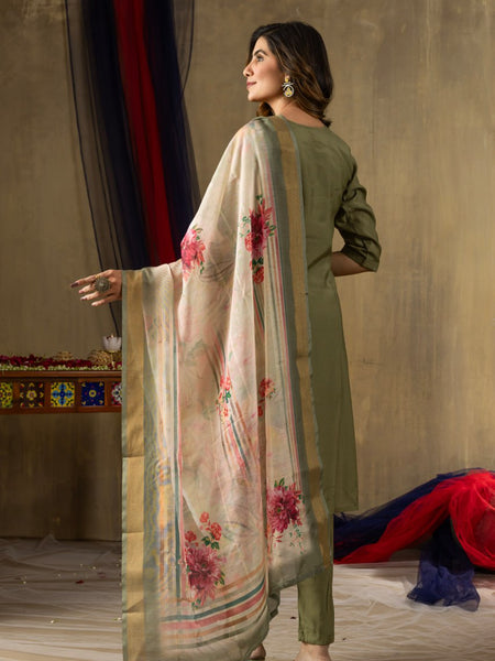 Mahendi Green Color Embroidery Thread Work Designer Salwar Suit