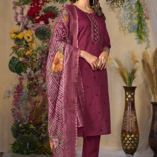 Cerise Color Embroidery Thread Work Designer Salwar Suit