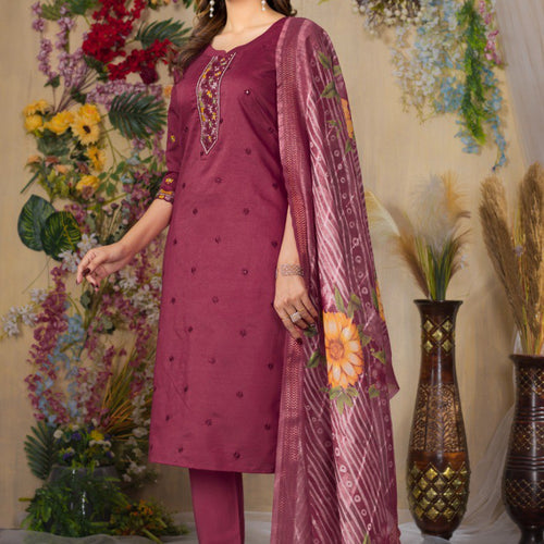 Cerise Color Embroidery Thread Work Designer Salwar Suit