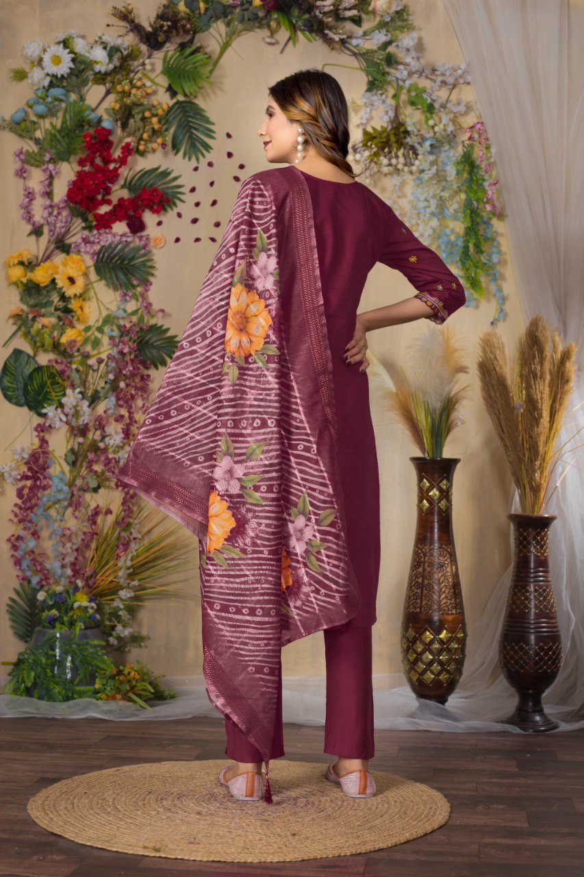 Cerise Color Embroidery Thread Work Designer Salwar Suit