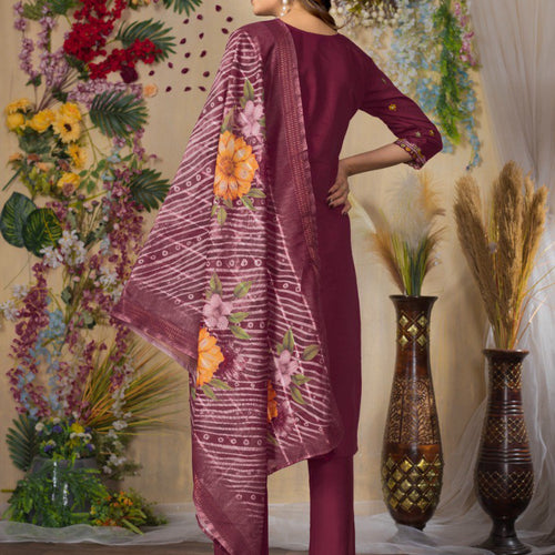 Cerise Color Embroidery Thread Work Designer Salwar Suit