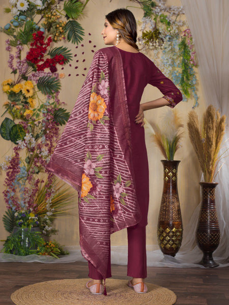 Cerise Color Embroidery Thread Work Designer Salwar Suit