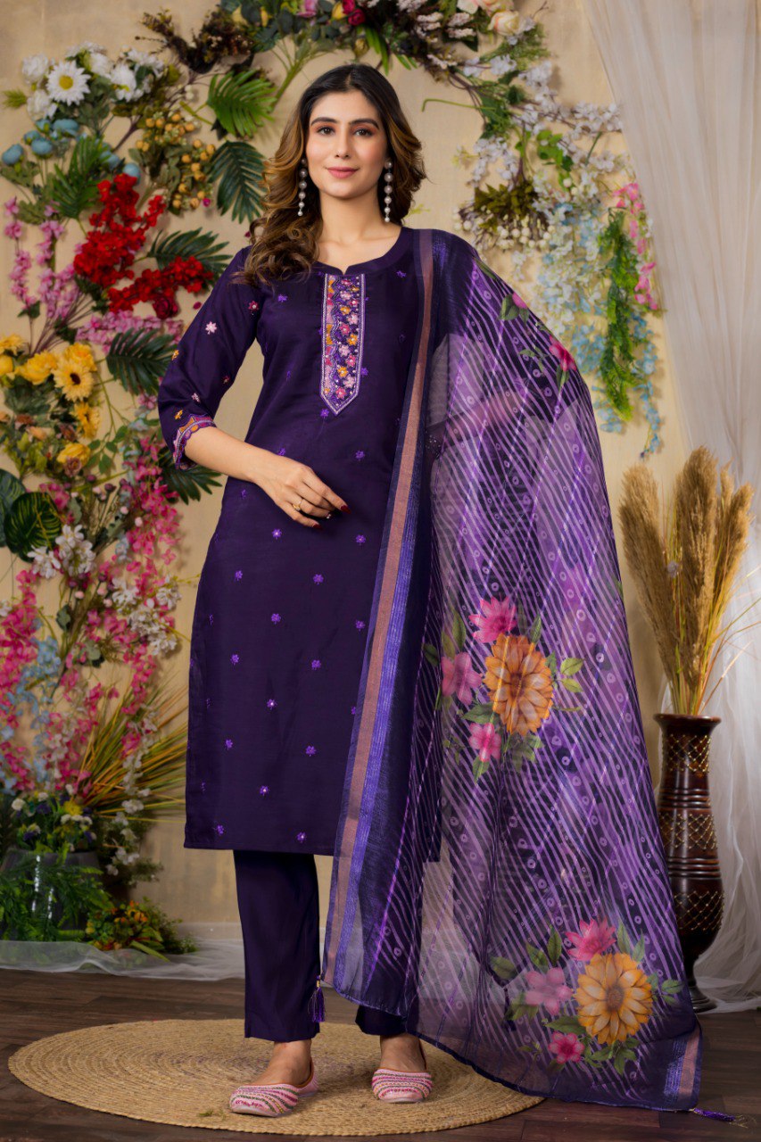 Purple Color Embroidery Thread Work Designer Salwar Suit