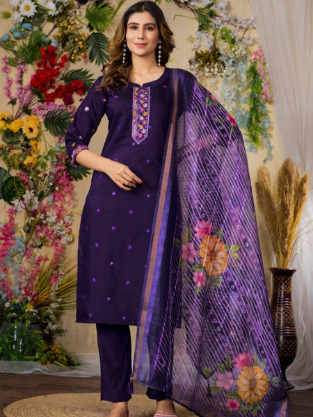 Purple Color Embroidery Thread Work Designer Salwar Suit