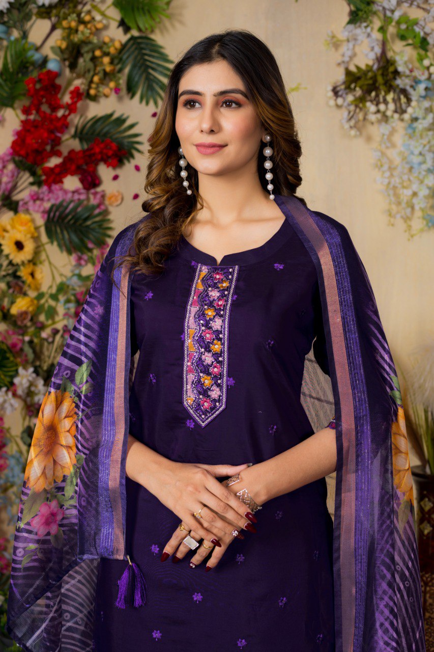 Purple Color Embroidery Thread Work Designer Salwar Suit