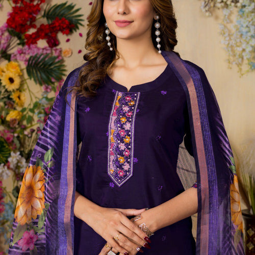 Purple Color Embroidery Thread Work Designer Salwar Suit