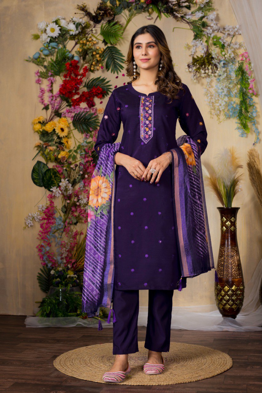 Purple Color Embroidery Thread Work Designer Salwar Suit